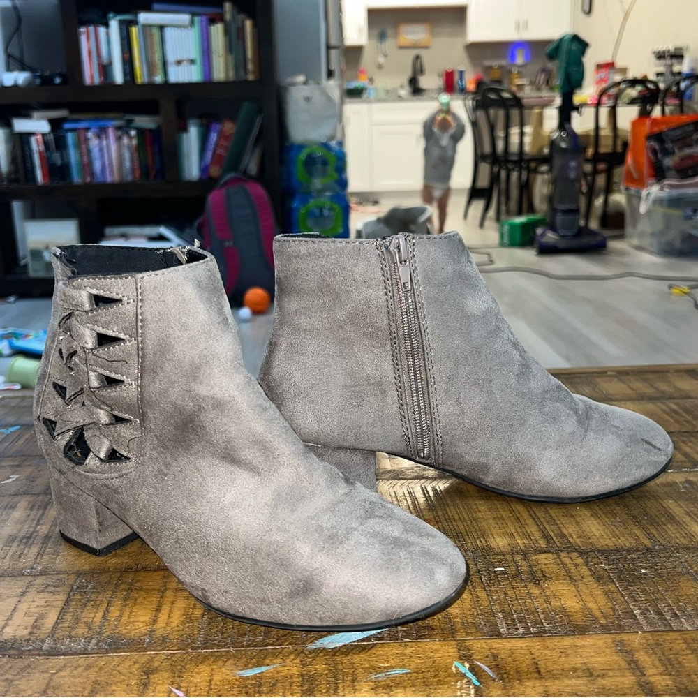 Grey leather booties